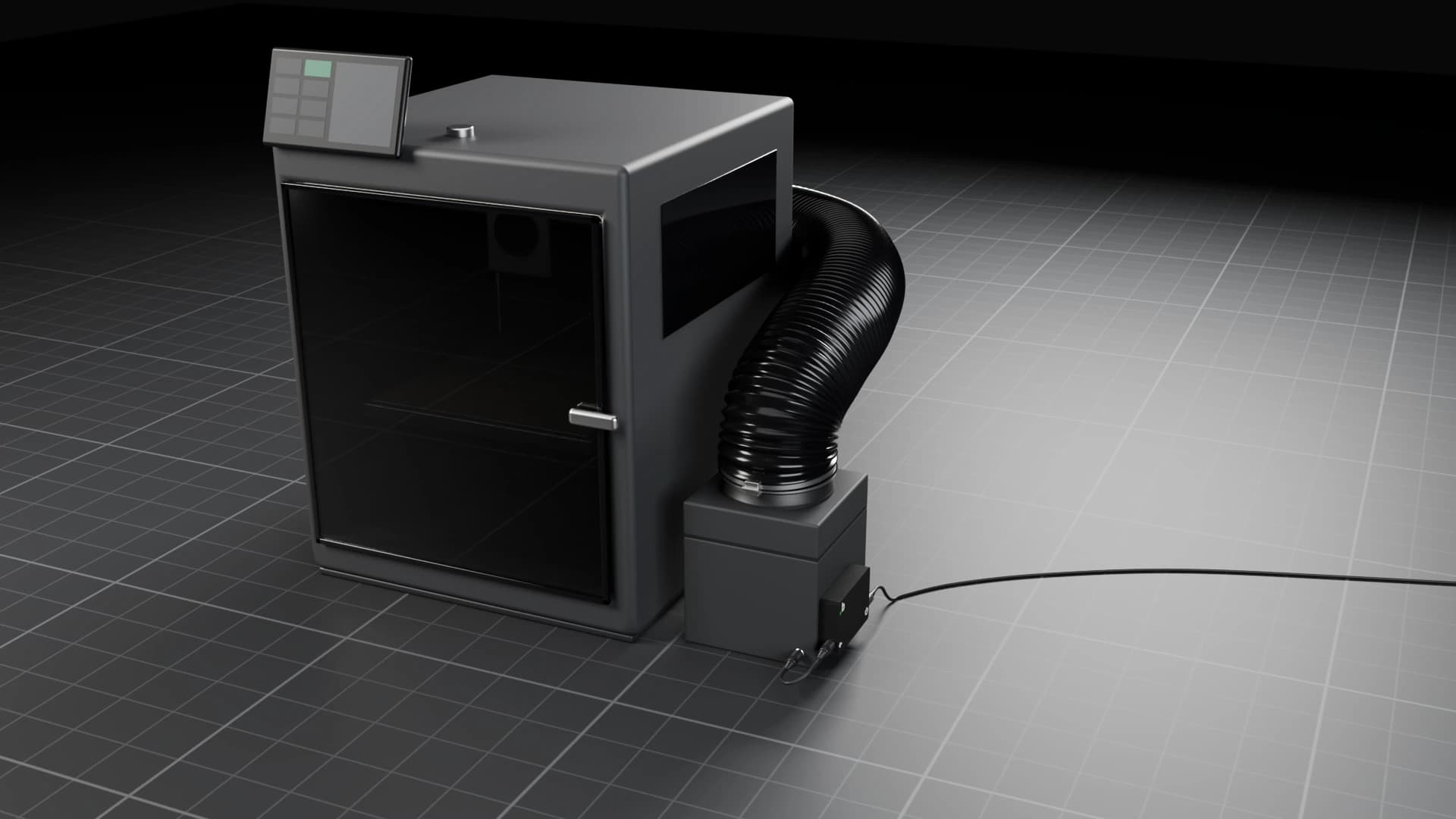 Der Drucker und der Luftfilter mit FanBridge an der Seite: nur Strom- und Lüfterkabel, kein Druckerkabel